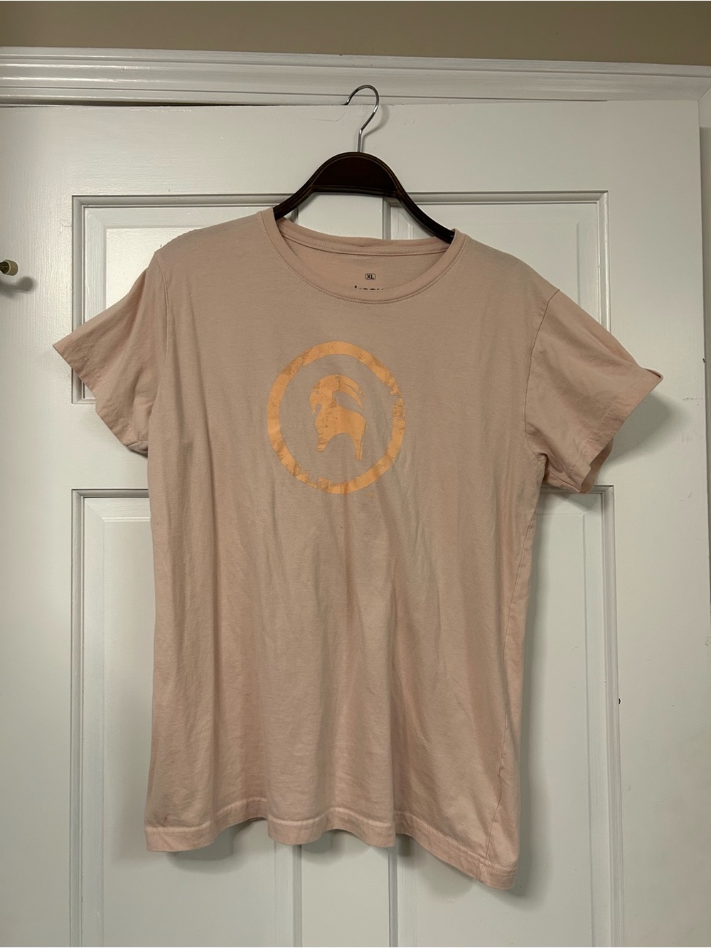 Blush Short-Sleeve Crew Tee with Goat Emblem